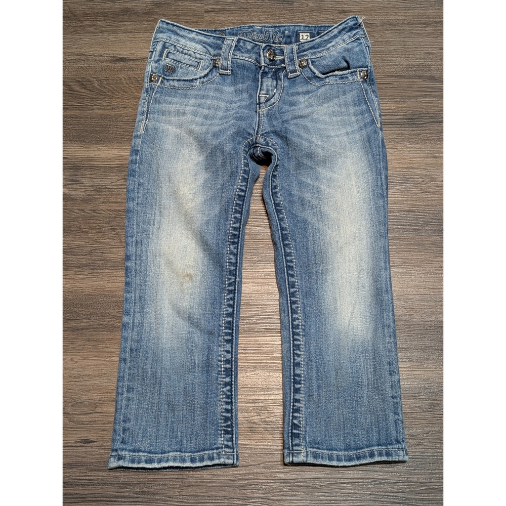Miss Me Jeans Girls Size 12 Light Wash‎ Distressed Bootcut Denim Capri JK5330P3